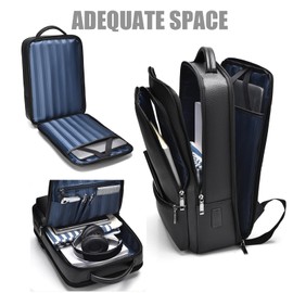 CHAO RAN Leather Laptop Backpack for Men Fit 15.6 Inch Laptop, Business Work Office College Medium Backpack with USB Charging Port, Waterproof Black Travel Bag (Black01)