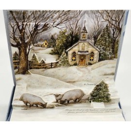 Susan Winget One LANG Linen POP UP Christmas Card Envelope Stamp GRAZING MORNING Susan Winget