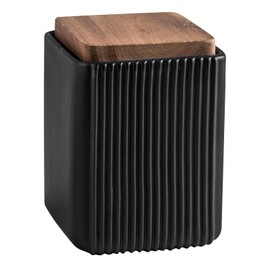 Ceramic Storage Jars Modern Elegant Polished Airtight Gorgeous Storage Canisters with Wooden Lid Small Food Stroage Jar for Kitchen Spice Tea Vanilla Sugar Coffee Beans (Black,Small size,13cm*10cm)