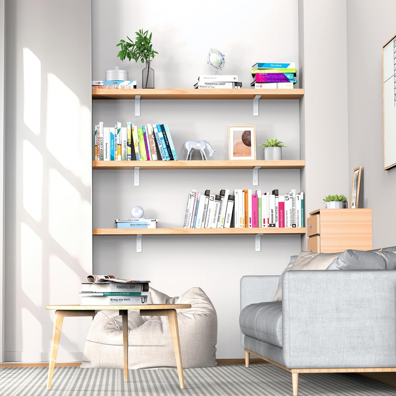 White Floating Shelf Bracket 8 Inch, 6 Pack Heavy Duty