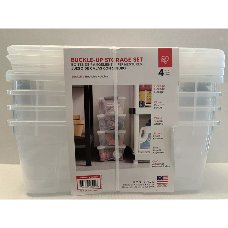 IRIS Buckle-Up Storage Box Set - Clear, 12.9-Quart, Pack of