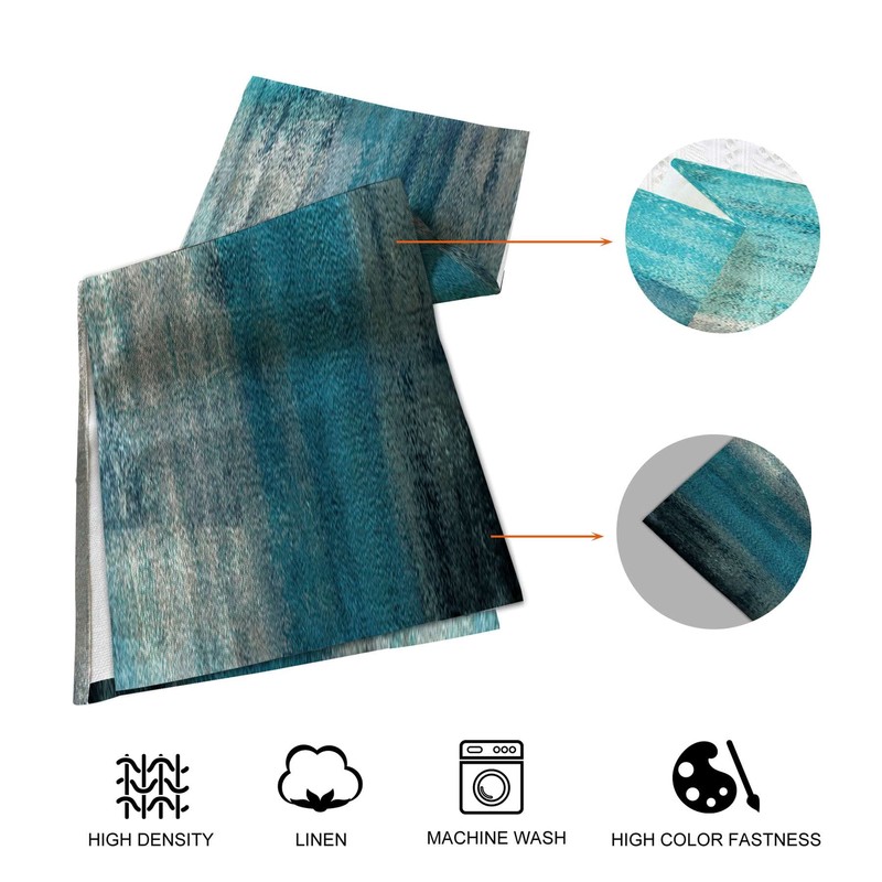 TQFZP Teal Blue Abstract Table Runner and Place Mats Set