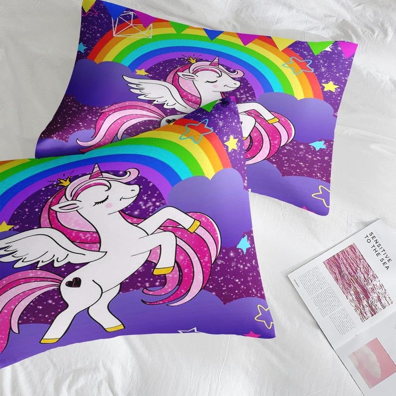 Pamnest Full Comforter Set for Girls, 7 Pieces Unicorn Bedding