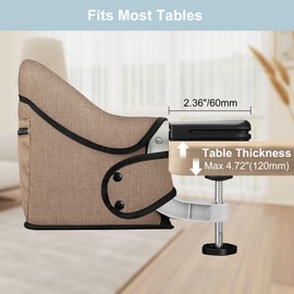 Jozzve Clip-On High Chair with Removable Dining Tray for Babies and Toddlers, Fold-Flat Storage Portable Baby Feeding Seat, Attach to Fast Table Chair for Home Travel (Brown)