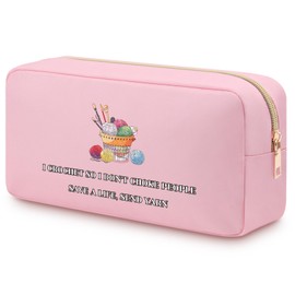 Crochet Gifts Crochet Lovers Oxford Cloth Cosmetic Bag Crochet Knitting Gifts for Women Mom Grandma Sister Teens Girl Friends Knitting Yarn Lover Double Side Printed Cosmetic Pouch with Zipper