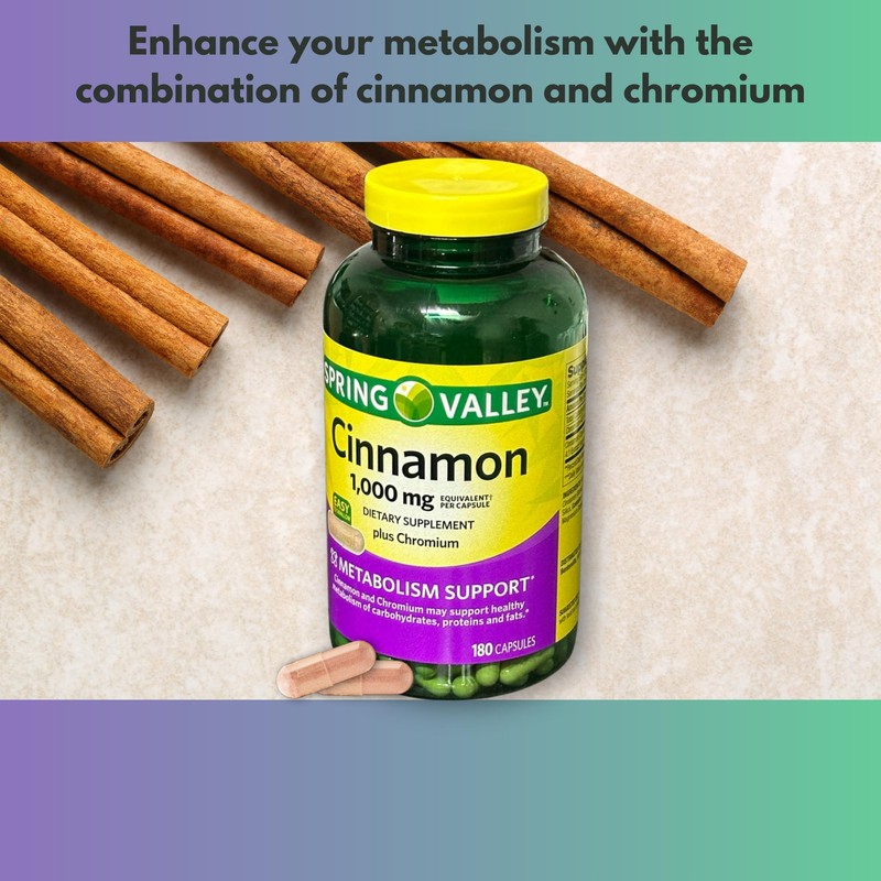 Cinnamon 1000mg- Capsules Plus Chromium, 180ct (Pack of 1)