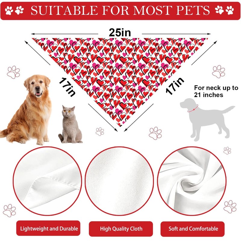 Valentines Dog Bandana Reversible Triangle Bibs Scarf Mother's Day Bandanas