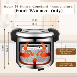 SiliFine Commercial Stainless Steel Electric Rice Warmer Food Warm with Rice Spoon Heavy Duty Rice Warmer with Warm Function Only for Restaurant Party (100 Cups Cooked Rice,100W)