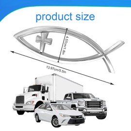 HQRNYP Christian Cross Fish Auto Emblem, Jesus Fish Car Emblem, Weatherproof Christian Symbol Ichthus Cross Decal, Chrome Sliver Badge Bumper Stickers Car Accessories Fit for Most Vehicles (Silver)
