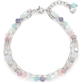 Jewels by Leonardo Randy Bracelet • Bracelet Chain Made of Silver-Coloured Stainless Steel • Beads in Cool Pastel Colours • 19-22 cm Length • Jewellery Gift for Women • 024798, One size, Stainless