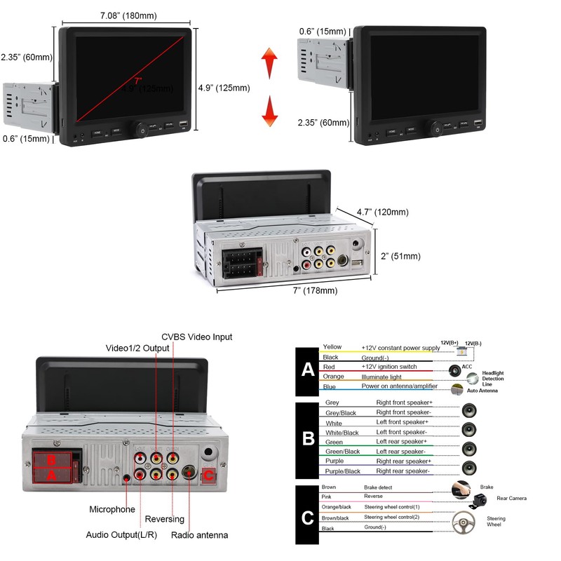 Alondy Single Din Car Radio Touchscreen (7") Compatible with Apple