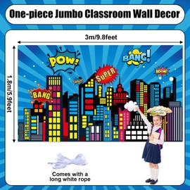Large Super Theme Hero Party Backdrop Decoration 10x6ft One-piece Inspirational Decor for Classroom Back to School Wall Mural Hero Theme Backdrop Motivational Bulletin Board Photo Booth Props Supplies