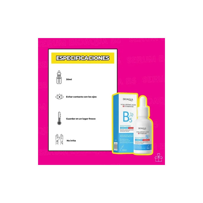 Bioaqua Sérum Vitamina B5 y Ácido Hialurónico, Antiarrugas, Piel Mixta