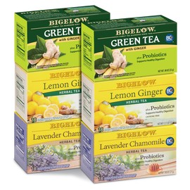 Bigelow Tea Bigelow Tea Probiotic 3 Flavor Tea Variety Pack, Caffeinated and Caffeine Free Green Tea Bags and Herbal Tea Bags, 18 Count Box (Pack of 6), 108 Total Tea Bags