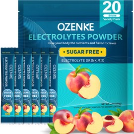 OZENKE Electrolytes Powder Packets, Hydration Packets, Electrolytes Sugar Free, Portable Electrolyte Drink Mix for Rapid Hydration, No Sugar & Low Sodium | 0 Calorie | Peach Flavor | 20 Sticks