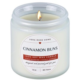 Vera Rose Home Cinnamon Buns Candle Cinnamon Scented Soy Candle Long Burning Highly Scented Candles 60+ Hrs Clean Natural Vegan Candle Odor Eliminating Candle Safe for Pets 12oz Jar