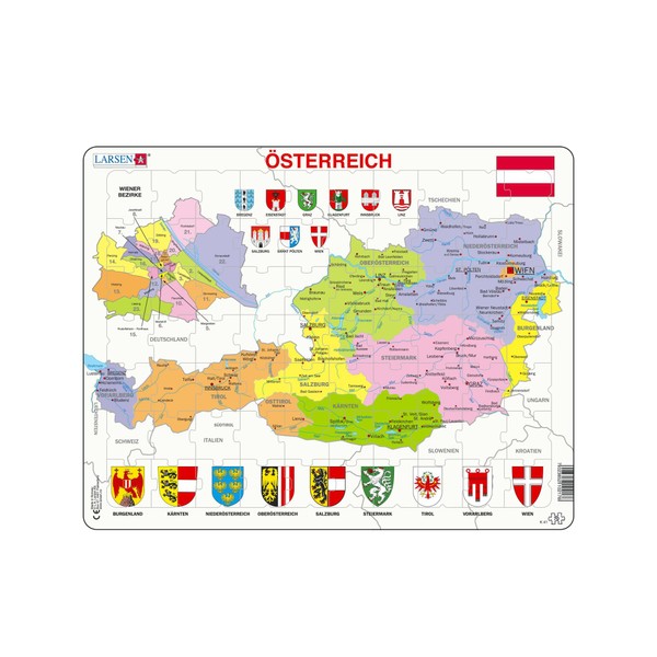 Larsen K41 Austria Political Map, German Edition, 70 Piece Boxless Tray & Frame Jigsaw Puzzle