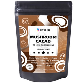Mushroom Cacao Mix, Organic Raw Cacao with 10 Mushrooms Extract Powder, Non-GMO, Vegan, Gluten Free, Unsweetened Hot Chocolate Natural Supplement, 3.53oz