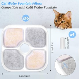 16-pack Cat Water Fountain Filter Compatible with Pixi Catit Water Fountains, Triple-Layer Cat Filters for Catit Fountain Filter Replacement, Pet Drinking Fountains Filters with 4 Pump Tubes