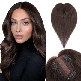 Benehair Hair Toppers for Women Real Human Hair 100% Remy Human Hair Pieces for Women with Thinning Hair Clip In 8 * 10cm Topper 10 Inch 30g Clip in Hair Extensions Dark Brown