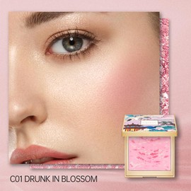 CATKIN Powder Blush for Cheek Blusher Natural Shimmering Blush & Highlight 2 in 1 Creamy Blendable Baked Blush Palette 10g C01 Drunk in Blossom