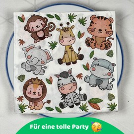 DIWULI Napkins Pack of 20 Children's Birthday Parties - Cute Animals