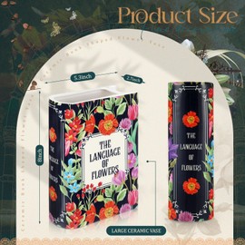 Ninehaoou Large Book Shaped Flower Vase 8 x 5.3 Inch Ceramic Plant Pot Book Flower Vase Bookshelf Decoration Reader Lovers Gifts for Women Mother Home Office Decor(Vintage,1 Pcs)