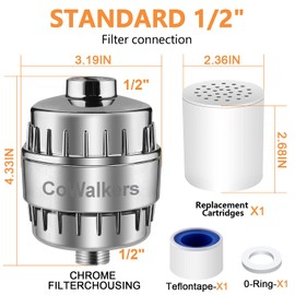 Shower Water Filter,20 Stage Bathroom Shower Filter System - Universal Showerhead Filters Removes Chlorine & Impurities - Water Purifier Filter for Hard Water & Hair (Silver)