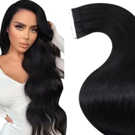 LaaVoo Tape in Human Hair Extensions Natural Black 28 Inch 65g Real Hair Extensions Tape ins for Black Women Invisible Tape in Hair Extensions Human Hair Seamless 20 Pieces