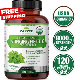 USDA Organic Stinging Nettle 20:1 Extract, 9000 mg Strength, 120 Vegan Capsules