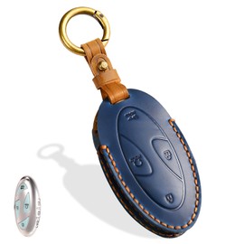 Aoocar Leather Key Fob Cover, Compatible with 2023 2024 2025 Hyundai Ioniq 6 Grandeur GN7, fit for Sonata Elantra Kona Santa Fe 2024 2025, No Screw Design Key Holder Protector (7 Button, Blue)