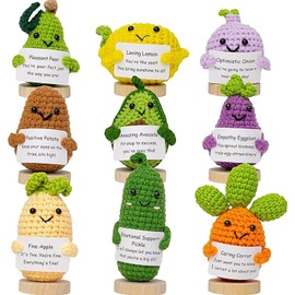 9PCS Crochet Potato Emotional Support Veggies with Stand, Handmade Crochet Vegetables for Encouragement Decor Knitting Dolls