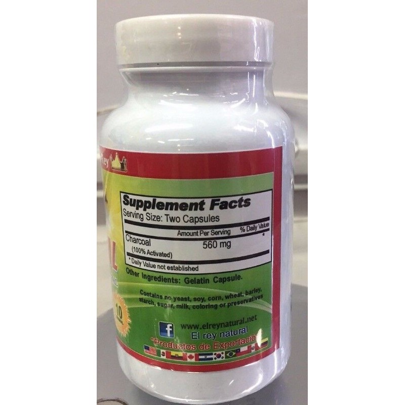 Super Charcoal Carbon activado Mineral 560mg Sugar free 100 Capsules