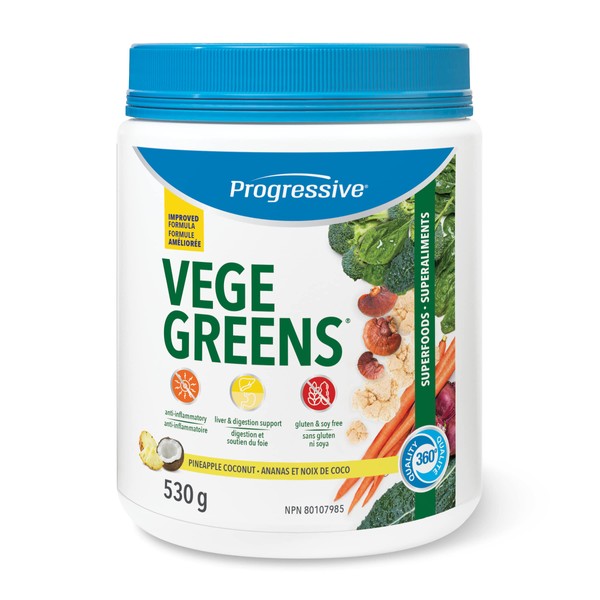 Progressive Vegegreens Pineapple Coconut Flavour 530 g, Anti-Inflammatory plus Liver & Digestion Support