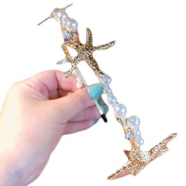 YO-HAPPY Minimalist Marine Style Women's Headband Metallic Gold Starfish Vintage Thin Headband Imitation Pearl Jewellery Headpiece