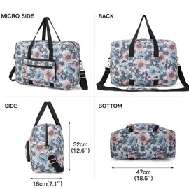Bolsa de lona plegable para mujeres y hombres, ligera para equipaje, gimnasio, deportes, Flor azul
