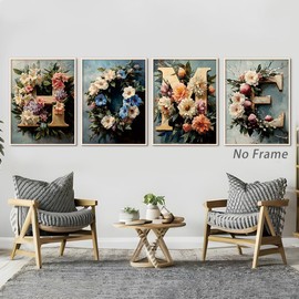 4 PCS Flower Home Sign Wall Art Canvas Set, Four Seasons Flowers Wall Decoration Colorful Flower Modern Wall Decor for Living Room Spring Summer Autumn Winter Signs Prints Canvas 12"x16" Unframed