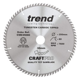 Trend CraftPro TCT Saw Blade, 250mm x 80 Teeth x 30mm Bore, Tungsten Carbide Tipped, CSB/25080