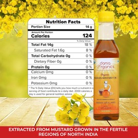 Darsa Organics Cold-Pressed Mustard Oil 16.9 oz (500ml) – USDA Organic, Unrefined & Chemical-Free, Rich in Vitamin E & Omega-3, Great for Hair & Skin Care, Natural Massage & Remedies