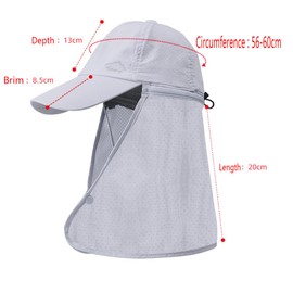 Silky Baseball Cap Quick Dry Waterproof Uv Protection Sunscreen Sun Hat Outdoor Hiking Fishing Hat with Zipper Detachable Neck Scarf (UK, Alpha, One Size, Light Grey)