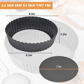 RICHSC-PAN Deep Tart Pan, 9.5 x 2.2 Inches Non-Stick Tart Pan Bottom Can Be Removed. Suitable for Making all Kinds of Pies, This Non-Stick Coating is Easy to Clean.