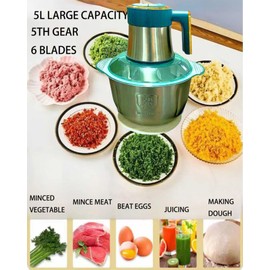 Aptovpvp 5L Food Processing Machine, 500w Powerful Electric Meat Grinder, Stainless Steel Dough Maker, 5-Speed Mode, Used For Dough Mixing, Onions, Meat, Nuts, Fruits, Garlic, Vegetables