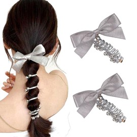 CHENNAN Pack of 2 Bow Telephone Wire Hair Ties, Bow Ribbon, Pearl Braid Scrunchie, Hair Spirals, Bow Hair Ties, Rhinestone Sprial Hair Ties, Hair Accessories for Girls and Women (Style 2)
