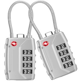 Newace TSA Lock 4 Digit Suitcase Lock Combination Lock Luggage Lock Travel Lock Cable Lock with Zinc Alloy and 1M Steel Cable for Suitcase Luggage Backpack - Pack of 2 Silver