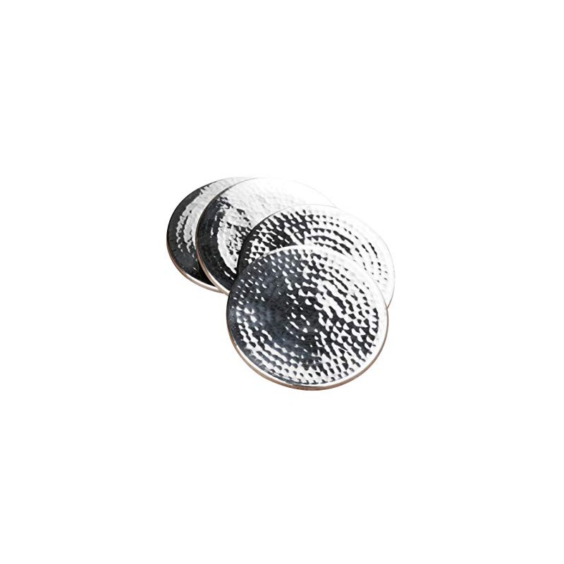 Premier Housewares Coasters - Set of 4, Hammered Stainless Steel,