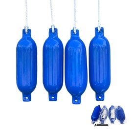Savvycraft Boat Fender Bumper for Docking, 4 Pack Inflatable Ribbed Boat Fenders with Fender Lines and Air Pump, G Type- Ribbed Fender 8.5"x27" Blue Color