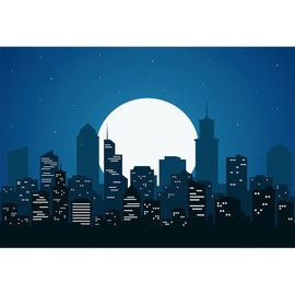 5x3ft Super City Backdrop Superhero Backdrop Super City Night Scene Big Full Moon Starry Sky Superhero Theme Birthday Background Newborn Baby Shower Photo Background
