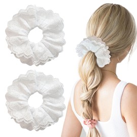 XNIVUIS Pack of 2 Hair Bobbles Scrunchies for Women, Hair Scrunchies Soft Elastic Skrunschis Large, Hair Bobbles Strong Hold, Women's Ponytail Holder Hair Band, Accessories for Girls and Women (White)
