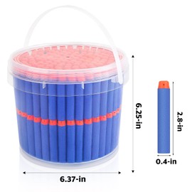 300 Refill Darts Foam Bullets fit for Nerf Gun Elite, Refill Darts Ammunition for N-Strike Elite Series Blasters, Dart Accessories with Portable Storage Bucket, Blue
