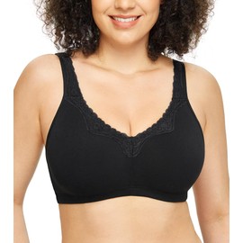 Women's Lace Cotton Comfort Plus Size Full Cup Wireless Bra(Black,38DD)